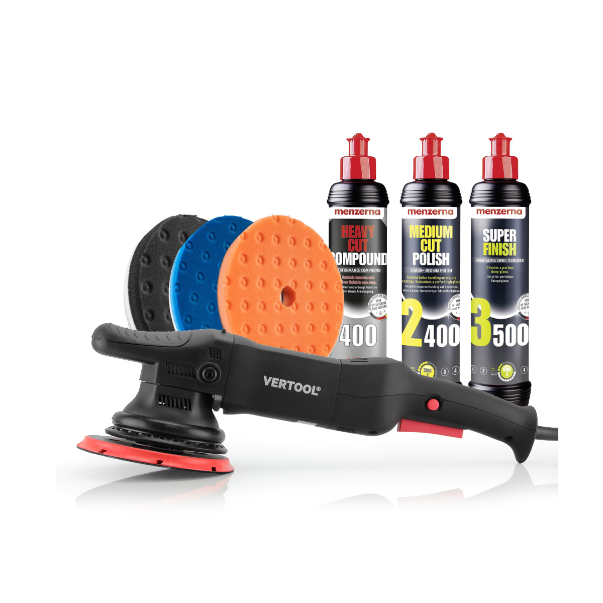 DAS-21e Dual Action Polisher Kit - MZ 250ml 400, MZ 250ml 2400, MZ 250ml 3500, HDO CCS 6.5 Blue, HDO CCS 6.5 Orange, HDO CCS 6.5 Black